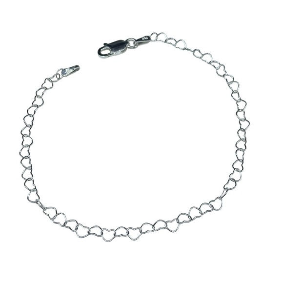 7” Heart Chain Link Bracelet Solid 925 Sterling Silver Dainty Gift Hearts - Picture 3 of 8